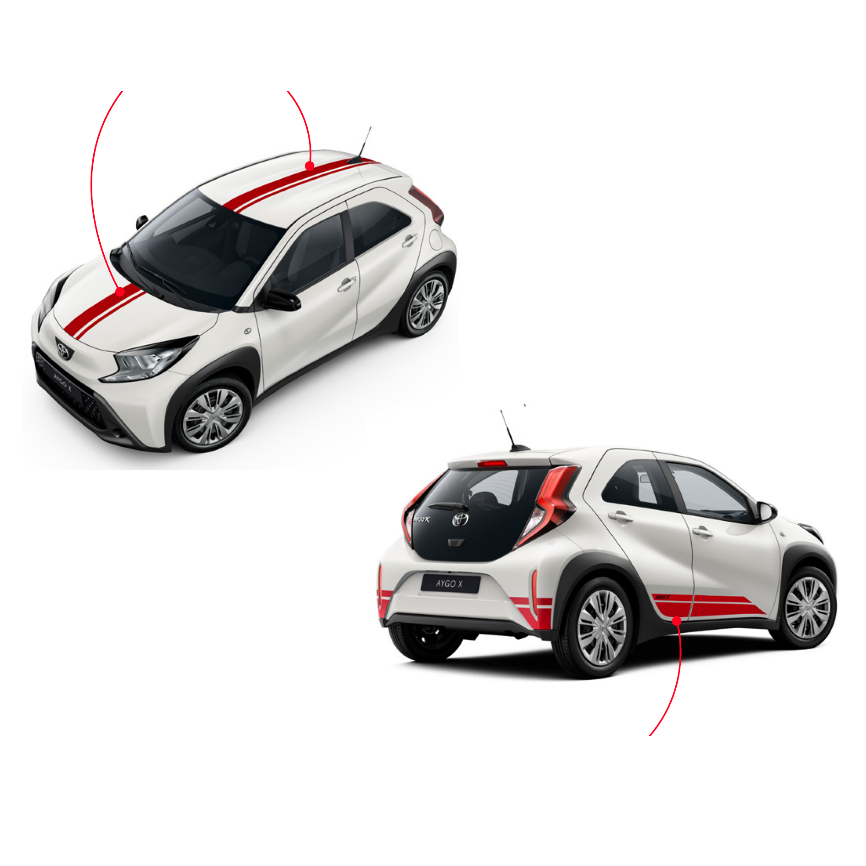 Vinilo decorativo central y laterales rojos Toyota Aygo x-cross